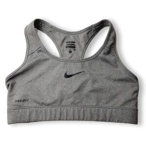 NIKE Pro Dri-Fit Sports Bra Racerback Front Logo Marled Gray Sz S